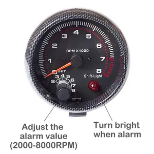 ऑटो मीटर 12 वी कार गेज के लिए 3.75 इंच 95 मिमी कार्बन फाइबर ब्लैक और एलईडी टैक के लिए 8000 आरपीएम टैकोमीटर नई स्थिति - Product Image 4