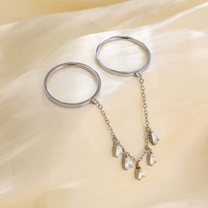 Anillo de borla de doble banda en dos tonos, dorado y plateado, 1 unidad - Joyería brillante de lujo ligero para el día a día - Product Image 4