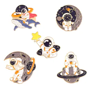 Bulk Custom Astronaut Brooch Pins Cute Cartoon Space Metal Lapel Pin Badge for Clothes Hats Bags Backpacks