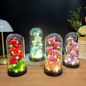 Roses réalistes sous cloche en verre, cadeaux <span class=keywords><strong>pour</strong></span> la Saint-Valentin Qixi, décoration intérieure, roses éternelles, fleurs préservées - Product Image 2