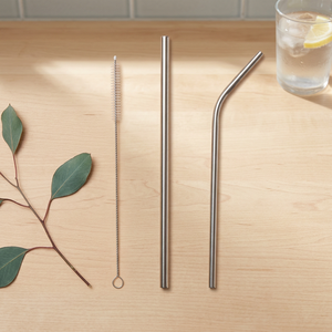 Metal <b>Drinking</b> <b>Straws</b> Set of 3 Reusable Minimalist Bar Accessories Straight and Bent Design Pink Tone - Product Image 6