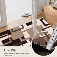Tapis géométrique abstrait patchwork extra large marron beige à poils ras, lavable et antidérapant pour la décoration de salle à manger et de salon