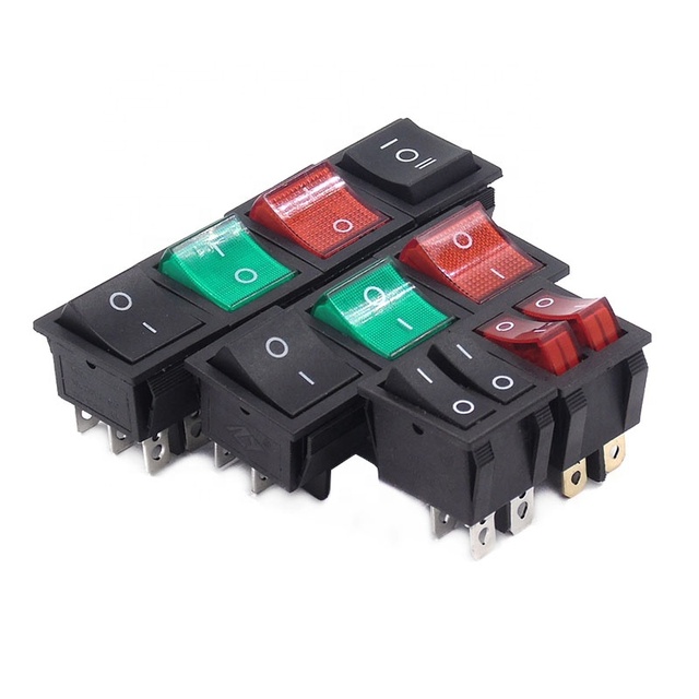 KCD4 Big Rocker Switch 4Pin 6Pin 2 Positions 3 Positions Red Green Light 25*31mm 16A250V 20A125VAC
