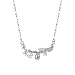Collier en argent sterling S925 avec feuille de tulipe et zircon, haute qualité, exquis, délicat, pour femmes, polyvalent, empilable, chaîne de clavicule - Product Image 1