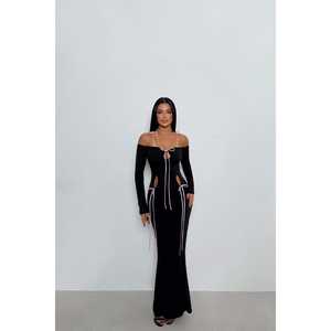 Robe de soirée longue noire à nouer - Product Image 1