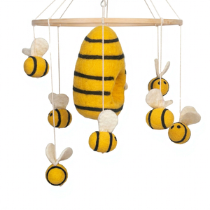 Asterisk Felted Fully Felted Bee Hive Mobile Soft Toy Baby Crib Decor 100% New Zealand <b>Wool</b> Natural Stuffed Room Decoration - Product Image 1