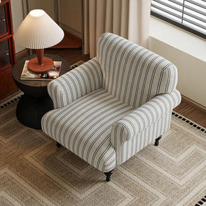 Single <b>Sofa</b> Chair Cotton Linen Striped Upholstery Vintage Style Living Room Chair - Product Image 3