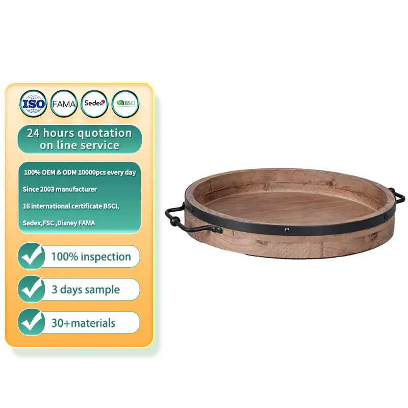 Custom Eco-friendly Handle wooden round tray 12cm diameter x 2cm height Round Wooden serving Tray