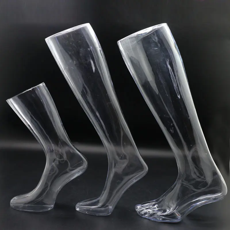 Modelo de pie de plástico transparente para hombres y mujeres pie artificial calcetines largos y cortos pierna para exhibición de calcetines