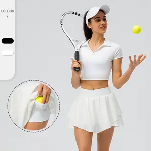 Ensemble 2 pièces pour femme, jupe et maillot de Golf, vêtements de Tennis avec poche, col rabattu, séchage rapide, Logo personnalisé
