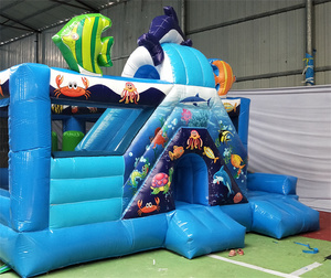 Château gonflable pour enfants personnalisable et écologique en PVC, thème <span class=keywords><strong>monde</strong></span> sous-marin avec toboggan coloré pour aire de jeux - Product Image 4
