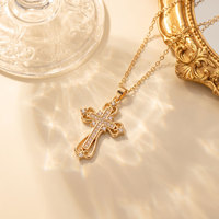 Collier ras du cou pour femme avec pendentif croix baroque rétro, chaîne de clavicule haut de gamme plaquée or entièrement sertie de zircone, nouveau best-seller en gros