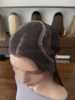 Perruque juive en dentelle suisse avec ligne de cheveux naturelle, couleur avec mèches, perruque casher à cuticules alignées