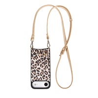 Étui de téléphone en cuir véritable de luxe à imprimé léopard avec porte-cartes, cordon et protection antichoc pour iPhone