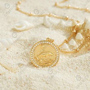 אבני חן בהתאמה אישית 925 תכשיטי כסף זהב מצופה זהב לבן cz כוכב דולפין שרשרת תליון כסף - Product Image 3