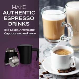 Cafetière Moka <span class=keywords><strong>italienne</strong></span> en acier inoxydable noir, 6 tasses, compatible <span class=keywords><strong>induction</strong></span>, en stock - Product Image 4