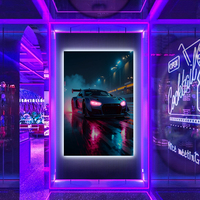 Décoration murale moderne en acrylique avec éclairage LED, impression d'image de voiture de course, voiture de sport, art mural