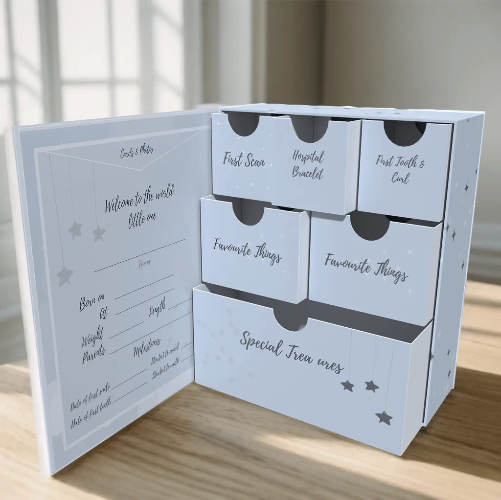 Custom Design Box Baby Aandenken Doos Geheugen Wit Papier Gedenkteken Baby Geschenkdoos Set Pasgeboren