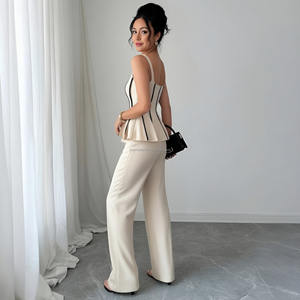 Ensemble haut peplum et <span class=keywords><strong>pantalon</strong></span> large deux pièces personnalisé pour femmes, costume <span class=keywords><strong>de</strong></span> <span class=keywords><strong>soirée</strong></span> pour femmes - Product Image 2