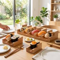 Support de présentation de sushi en bois professionnel - Plateau de service compartimenté en forme de U pour restaurants et services de traiteur professionnels