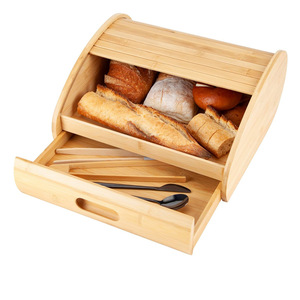 Wooden Bread Storage Box With Drawer Freshness Preservation <b>Kitchen</b> Bakery Use Rectangle Shape - Product Image 1