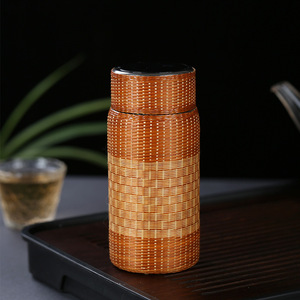 Handmade Bamboo Woven Stainless Steel Tumbler With Lid 500Ml Temperature Display Travel Water <b>Bottle</b> Portable Tea Cup - Product Image 2