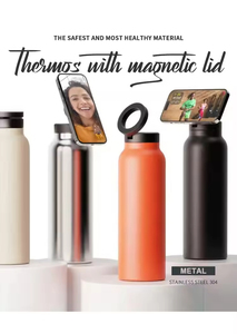 Bouteille d'eau isotherme moderne et pratique de 24 oz en acier inoxydable avec couvercle magnétique et support pour téléphone - Product Image 5