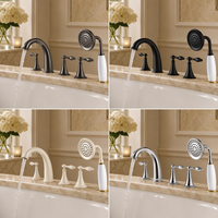 Ensemble de robinetterie de baignoire à cinq trous, finition or, corps en laiton, triple commande, avec douchette, eau chaude et froide, pour hôtel et villa