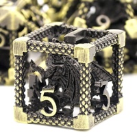 LuxeRoll Void Wyrm – Ensemble de dés métalliques creux 7 pièces, dés polyédriques 3D Dragon à l'intérieur pour D&D, jeux de rôle de table, avec boîte de rangement