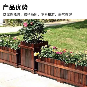 Boîtes à fleurs en bois carbonisé anti-corrosion, bacs à fleurs carrés d'extérieur, jardinières pour cours et - Product Image 2