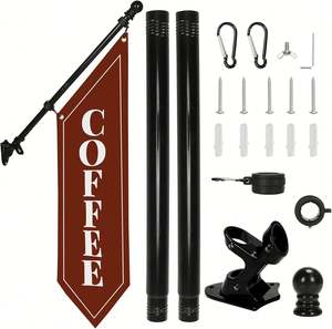Bandera de Café con Diseño de Bandera Abierta, Bandera de Doble Cara de 27 Pulgadas con Kit de Mástil y Soporte, Adecuada para Cafeterías y Bares - Product Image 1