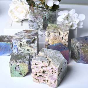 Cubo de cristal de esfalerita natural con revestimiento Aura Crystalhola al por mayor, tallado de moda, regalos de decoración para el hogar, seguro - Product Image 5