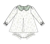 Ensemble floral pour bébé fille Puresun, coton doux, col festonné, haut à manches longues à fleurs, bloomers vert sauge, ensemble 2 pièces vintage