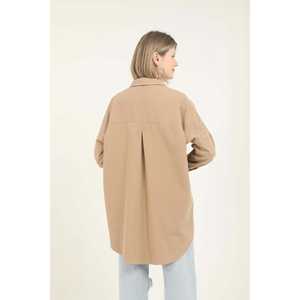 Chemise boutonnée oversize en popeline pour femme Camel, style décontracté au quotidien - Product Image 1