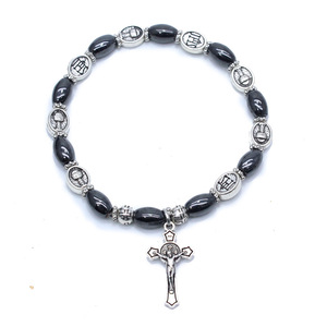 Sacerdote cristiano religioso cruzado, colgante <span class=keywords><strong>de</strong></span> <span class=keywords><strong>JERUSALÉN</strong></span>, pulsera <span class=keywords><strong>el</strong></span>ástica <span class=keywords><strong>de</strong></span> mineral Rojo Negro con aleación <span class=keywords><strong>de</strong></span> diamantes, regalo <span class=keywords><strong>de</strong></span> piedra principal - Product Image 4