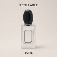 Flacon de parfum vide en verre 30 ml, bouchon noir, fond épais transparent, flacon pulvérisateur rechargeable, vente en gros, logo personnalisé