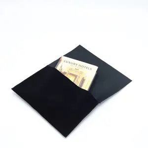 Bolso Negro de alta calidad con solapa para joyería, sobre pequeño de lujo de terciopelo, bolsa de regalo