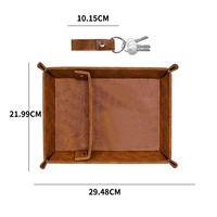 Cadeau de fête des pères pliable changement bonbons petit objet stockage Pu cuir noyer cuir tanné noir valet plateau cosmétique étui