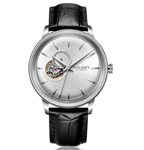 Megir <strong>Clock</strong> 62057 Black Genuine Leather Watch <strong>Skeleton</strong> Tourbillon Wristwatches Automatic <strong>Mechanical</strong> <strong>Clock</strong> Watches for Men - Product Image 2
