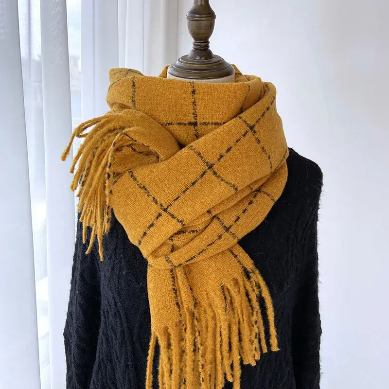 महिलाओं के लिए उच्च गुणवत्ता वाला नकली कश्मीरी लटकन स्कार्फ शीतकालीन प्लेड स्कार्फ गर्म