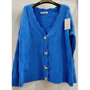 Maglione Cardigan lavorato a maglia blu da donna con bottone lungo stile Casual per le stagioni autunnali estive all'ingrosso disponibili - Product Image 1
