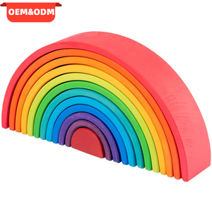 Set di 12 Grandi Blocchi di Legno Arcobaleno Personalizzati <span class=keywords><strong>XL</strong></span>, <span class=keywords><strong>Puzzle</strong></span> a Incastro Waldorf, Giocattoli Montessori per la Scuola dell'Infanzia - Product Image 1
