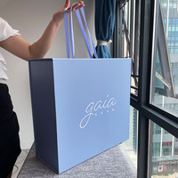Boîte cadeau pliante avec poignée, en carton rigide, en papier bleu marine de luxe, impression personnalisée, grand couvercle magnétique