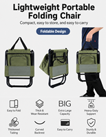 Chaise de pêche pliable portable avec cadre en fer, dossier, sac isotherme et pochette de rangement pour camping en plein air, jardin, pique-nique, voyage