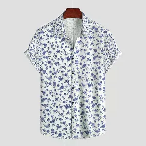 Großhandel Straße Polyester Herren Kragen gestreiftes Hemd Frühjahr blumige hawaiianische Hemden Strand blumiges Herrenhemd