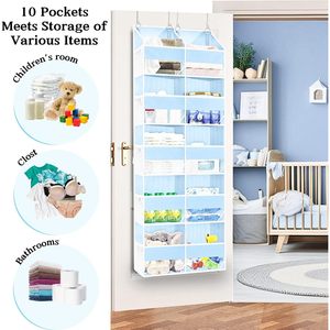 Organisateur bleu à suspendre derrière la porte, 10 compartiments, 5 niveaux, rangement suspendu pour vêtements, produits pour bébés, fixation murale - Product Image 5