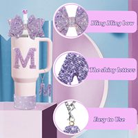 Ensemble d'accessoires pour gobelets de 40 oz, 5 pièces : breloques lettres, pailles à nœuds, protège-gobelet en silicone scintillant pour gobelets de 30 oz ou 40 oz (gobelet non inclus)