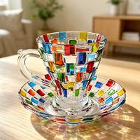 Tasse à thé et à café en verre cristal style Murano, mosaïque haute valeur chromatique