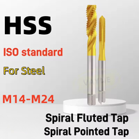 YG 1 pièce M14-M24 HSS Robinet à tarauder à spirale à rainures droites, revêtement en étain, norme ISO, avec tailles incluses