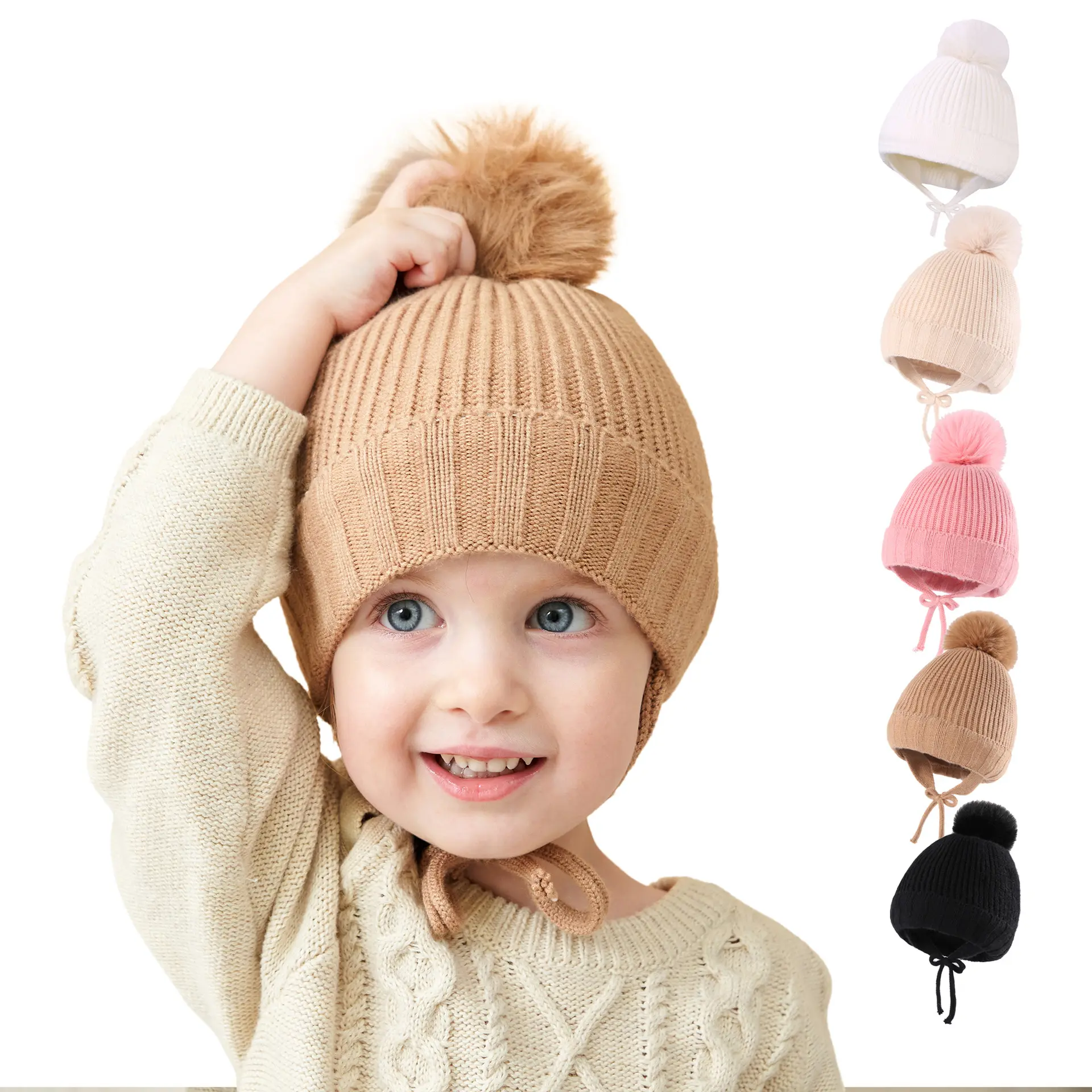 Unisex Baby Kids Winter Hat Toddler Knitted Pom Beanie Hat Cotton Pom Pom Cap Baby Girls Boys Beanies Caps